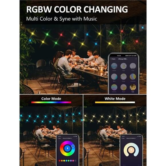Outdoor String Lights, Smart 98Ft RGBW Patio Lights Waterproof, App Control - Picture 3 of 7